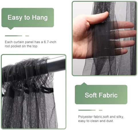 Tulle Backdrop Curtain with Lights 10x10FT Black Sheer Curtains in 10x10FT, alternate view 4