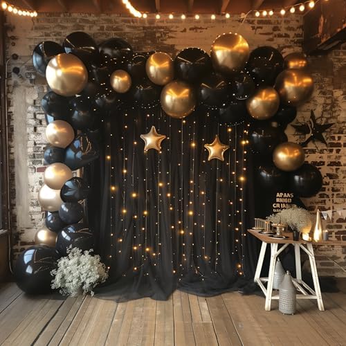 Tulle Backdrop Curtain with Lights 10x10FT Black Sheer Curtains in 10x10FT, alternate view 6