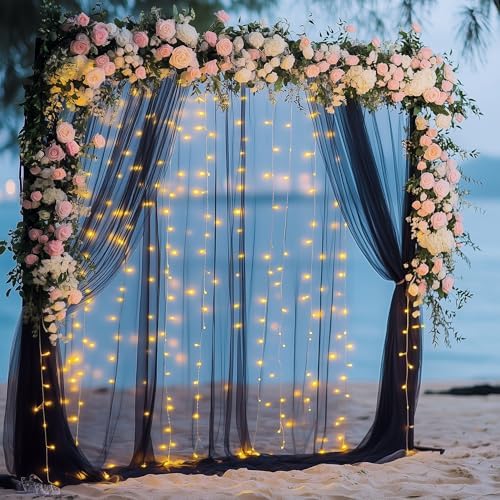 Tulle Backdrop Curtain with Lights 10x10FT Black Sheer Curtains in 10x10FT, alternate view 7