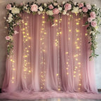 Tulle Backdrop Curtain with Lights 10x10FT Dusty Rose Sheer Curtains in 10x10FT