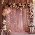 Tulle Backdrop Curtain with Lights 10x10FT Dusty Rose Sheer Curtains in 10x10FT, alternate view 6