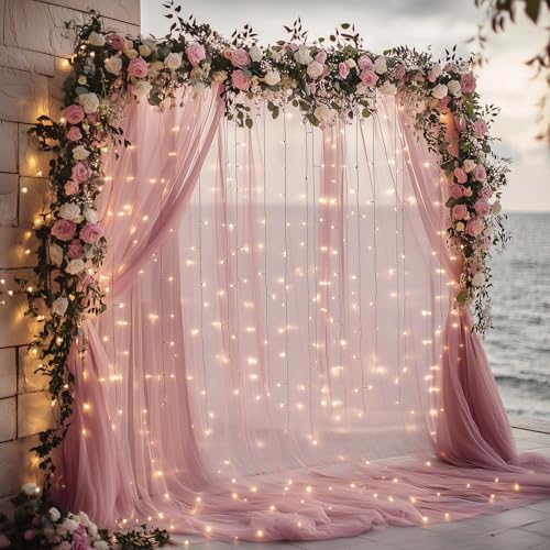 Tulle Backdrop Curtain with Lights 10x10FT Dusty Rose Sheer Curtains in 10x10FT, alternate view 7