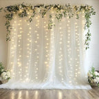 Tulle Backdrop Curtain with Lights 10x10FT Ivory Sheer Tulle Curtain in 10x10FT