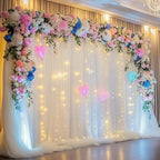 Tulle Backdrop Curtain with Lights 10x10FT Ivory Sheer Tulle Curtain in 10x10FT, alternate view 7
