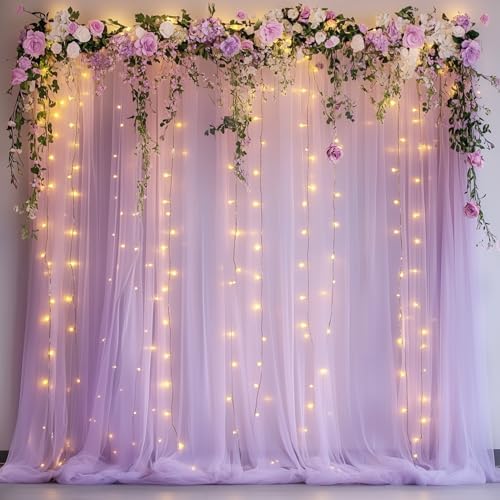Tulle Backdrop Curtain with Lights 10x10FT Lavender Sheer Curtains in 10x10FT
