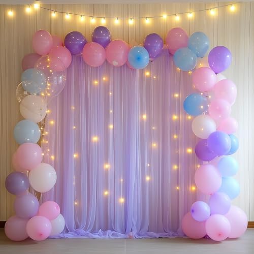 Tulle Backdrop Curtain with Lights 10x10FT Lavender Sheer Curtains in 10x10FT, alternate view 5