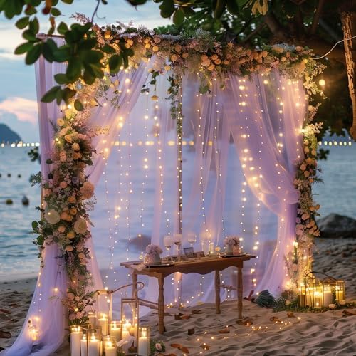 Tulle Backdrop Curtain with Lights 10x10FT Lavender Sheer Curtains in 10x10FT, alternate view 6