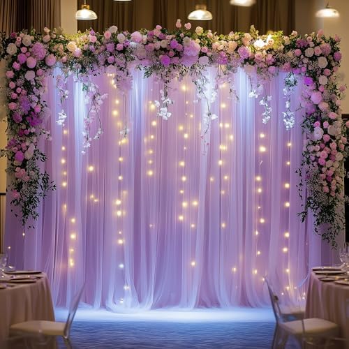 Tulle Backdrop Curtain with Lights 10x10FT Lavender Sheer Curtains in 10x10FT, alternate view 7