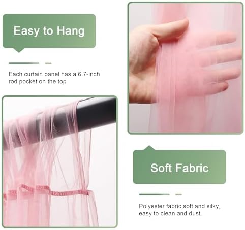 Tulle Backdrop Curtain with Lights 10x10FT Pink Sheer Tulle Curtains in 10x10FT, alternate view 4