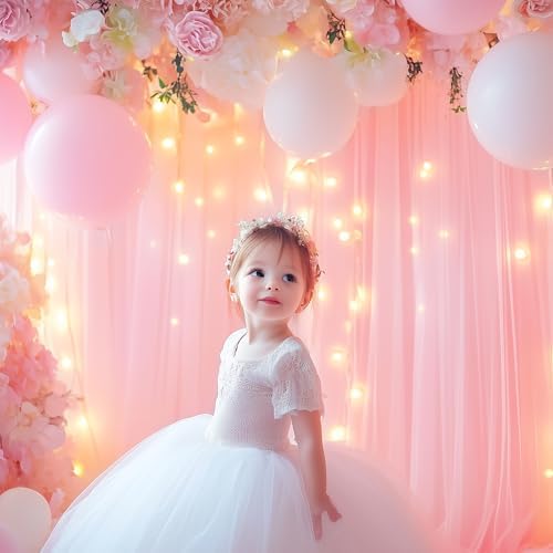 Tulle Backdrop Curtain with Lights 10x10FT Pink Sheer Tulle Curtains in 10x10FT, alternate view 6