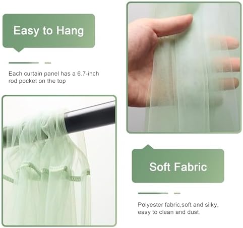 Tulle Backdrop Curtain with Lights 10x10FT Sage Green Sheer Curtains in 10x10FT, alternate view 4