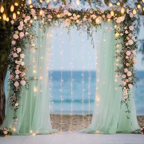 Tulle Backdrop Curtain with Lights 10x10FT Sage Green Sheer Curtains in 10x10FT, alternate view 7