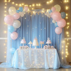 Tulle Backdrop Curtain with Lights 10x8FT Baby Blue Sheer Curtains in 10x8FT, alternate view 3