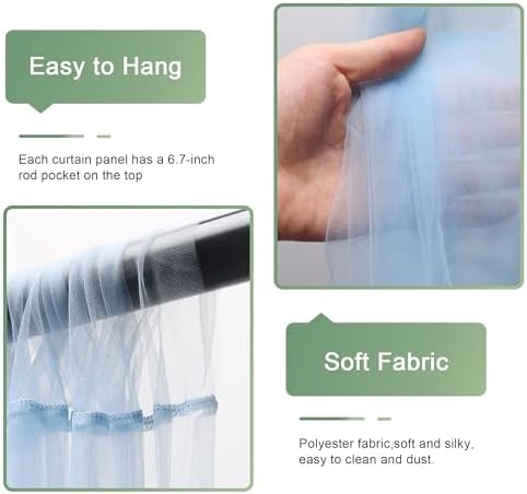 Tulle Backdrop Curtain with Lights 10x8FT Baby Blue Sheer Curtains in 10x8FT, alternate view 5