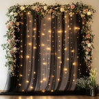 Tulle Backdrop Curtain with Lights 10x8FT Black Sheer Tulle Curtains in 10x8FT