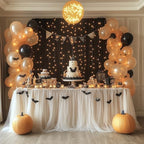 Tulle Backdrop Curtain with Lights 10x8FT Black Sheer Tulle Curtains in 10x8FT, alternate view 5