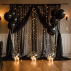 Tulle Backdrop Curtain with Lights 10x8FT Black Sheer Tulle Curtains in 10x8FT, alternate view 6