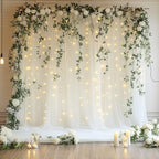 Tulle Backdrop Curtain with Lights 10x8FT Ivory Sheer Tulle Curtains in 10x8FT