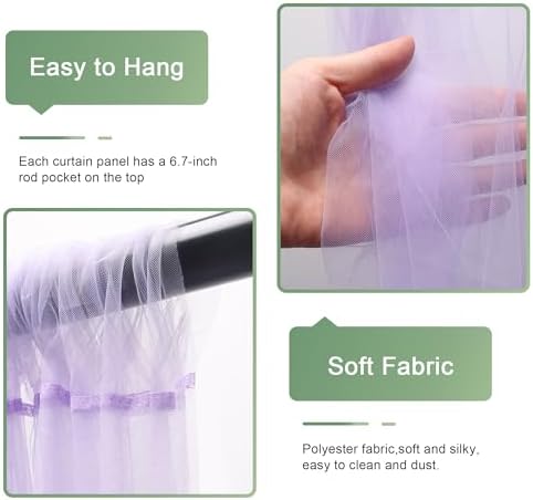 Tulle Backdrop Curtain with Lights 10x8FT Lavender Sheer Curtains in 10x8FT, alternate view 4