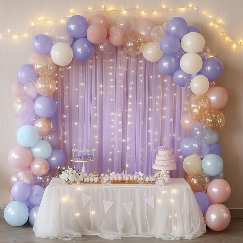 Tulle Backdrop Curtain with Lights 10x8FT Lavender Sheer Curtains in 10x8FT, alternate view 5