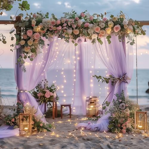 Tulle Backdrop Curtain with Lights 10x8FT Lavender Sheer Curtains in 10x8FT, alternate view 6