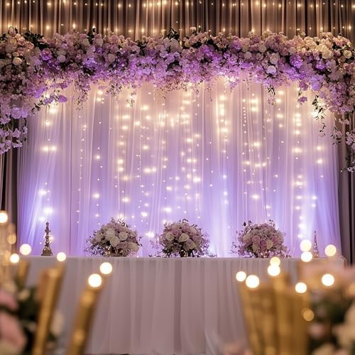 Tulle Backdrop Curtain with Lights 10x8FT Lavender Sheer Curtains in 10x8FT, alternate view 7