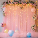 Tulle Backdrop Curtain with Lights 10x8FT Peach Sheer Curtains in 10x8FT, alternate view 6