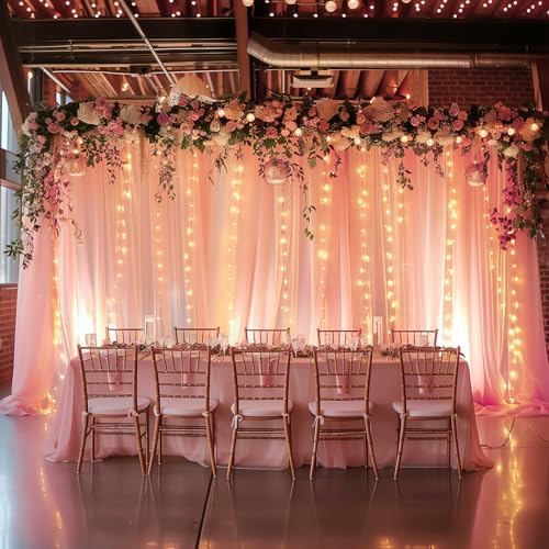 Tulle Backdrop Curtain with Lights 10x8FT Peach Sheer Curtains in 10x8FT, alternate view 7