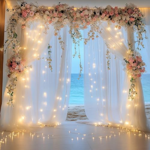 Tulle Backdrop Curtain with Lights 10x8FT White Sheer Tulle Curtains in 10x8FT, alternate view 7