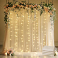 Tulle Backdrop Curtain with Lights 20x10FT Champagne Sheer Curtains in 20x10FT