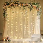 Tulle Backdrop Curtain with Lights 20x10FT Champagne Sheer Curtains in 20x10FT