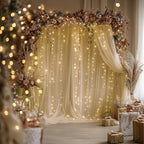 Tulle Backdrop Curtain with Lights 20x10FT Champagne Sheer Curtains in 20x10FT, alternate view 6
