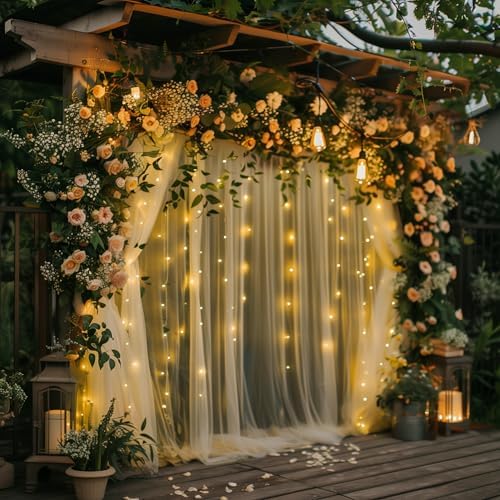 Tulle Backdrop Curtain with Lights 20x10FT Champagne Sheer Curtains in 20x10FT, alternate view 7