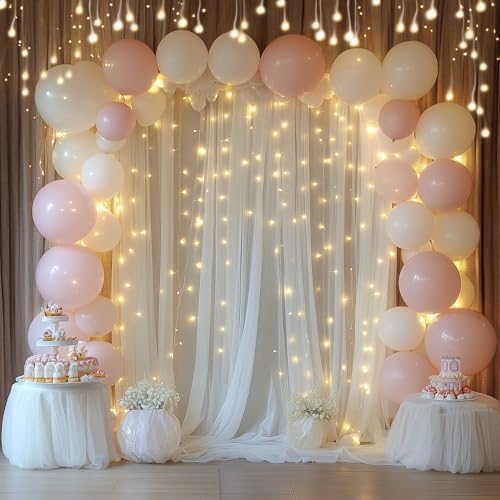 Tulle Backdrop Curtain with Lights 20x10FT Ivory Sheer Curtains in 20x10FT, alternate view 5