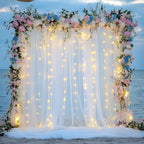 Tulle Backdrop Curtain with Lights 20x10FT Ivory Sheer Curtains in 20x10FT, alternate view 6