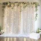 Tulle Backdrop Curtain with Lights 20x10FT White Sheer Tulle Curtain in 20x10FT