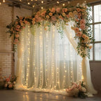 Tulle Backdrop Curtain with Lights 20x8FT Champagne Sheer Curtains in 20x8FT, alternate view 7