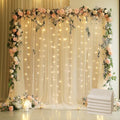Tulle Backdrop Curtain with Lights 30x8FT Champagne Sheer Curtains in 30x8FT