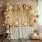 Tulle Backdrop Curtain with Lights 30x8FT Champagne Sheer Curtains in 30x8FT, alternate view 5