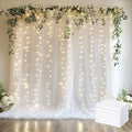 Tulle Backdrop Curtain with Lights 30x8FT White Sheer Tulle Curtain in 30x8FT