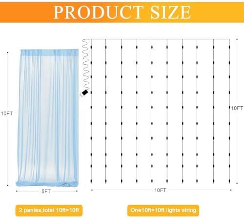Tulle Backdrop Curtain with Lights Baby Blue 10x10ft Sheer Curtain Backdrop in 10x10ft, alternate view 2