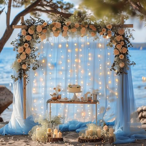 Tulle Backdrop Curtain with Lights Baby Blue 10x10ft Sheer Curtain Backdrop in 10x10ft, alternate view 6
