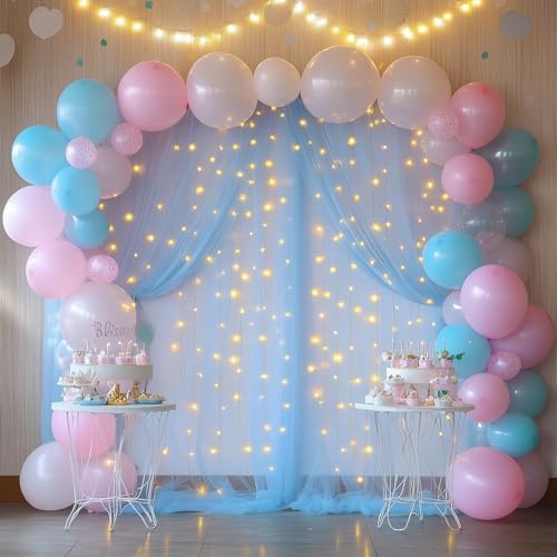 Tulle Backdrop Curtain with Lights Baby Blue 10x10ft Sheer Curtain Backdrop in 10x10ft, alternate view 7