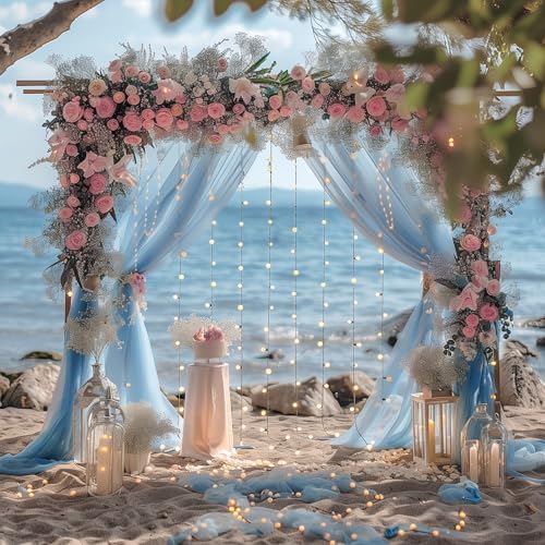 Tulle Backdrop Curtain with Lights Baby Blue 10x8ft Sheer Curtain Backdrop in 10x8ft, alternate view 6