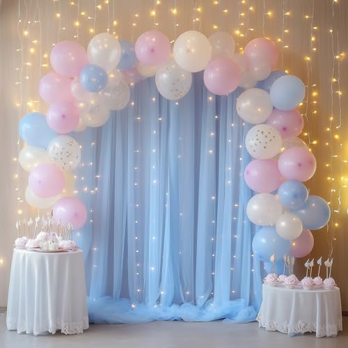 Tulle Backdrop Curtain with Lights Baby Blue 10x8ft Sheer Curtain Backdrop in 10x8ft, alternate view 7
