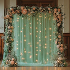 Tulle Backdrop Curtain with Lights Green Sheer Curtains Backdrop 10x10ft in 10x10ft