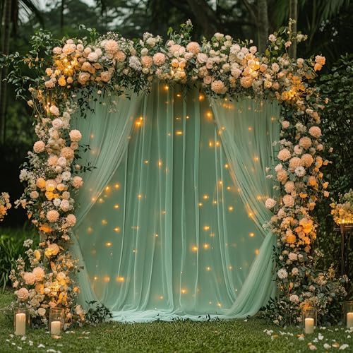 Tulle Backdrop Curtain with Lights Green Sheer Curtains Backdrop 10x10ft in 10x10ft, alternate view 5