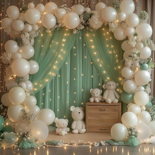Tulle Backdrop Curtain with Lights Green Sheer Curtains Backdrop 10x10ft in 10x10ft, alternate view 6
