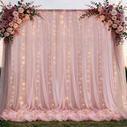 Tulle Backdrop Curtain with Lights String 10FT X 10FT Wrinkle Free Dusty Rose Sheer Tulle Backdrop Curtains for