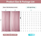 Tulle Backdrop Curtain with Lights String 10FT X 10FT Wrinkle Free Dusty Rose Sheer Tulle Backdrop Curtains for, alternate